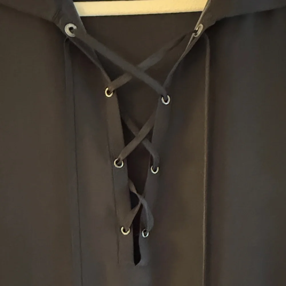 Frame Silk Women's Black Lace-Up Blouse - Picture 6 of 8